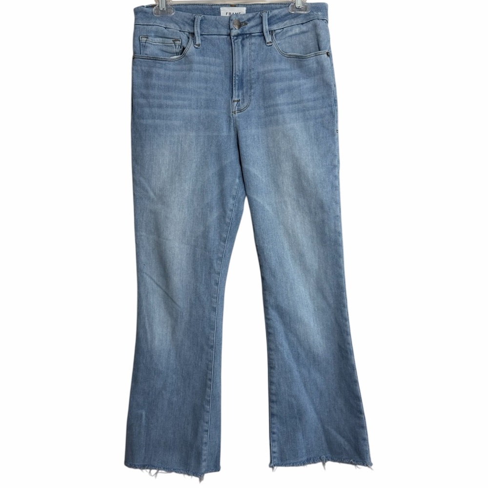 FRAME Le Crop Mini Boot Light Wash Raw Hem Jeans Size 30
